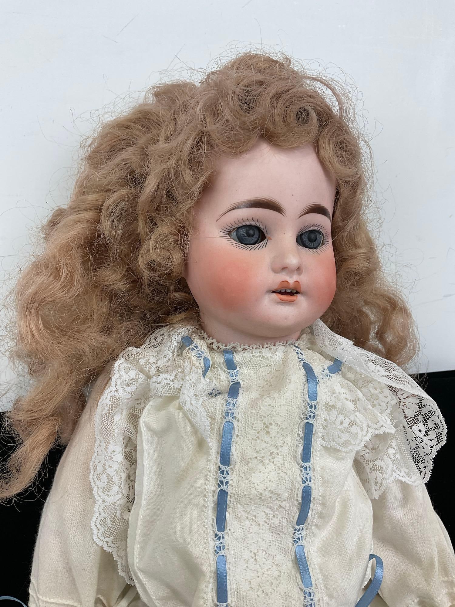 Antique German Bisque Porcelain Ernst Heubach Doll, Lace Dress, 18 inches tall - 2
