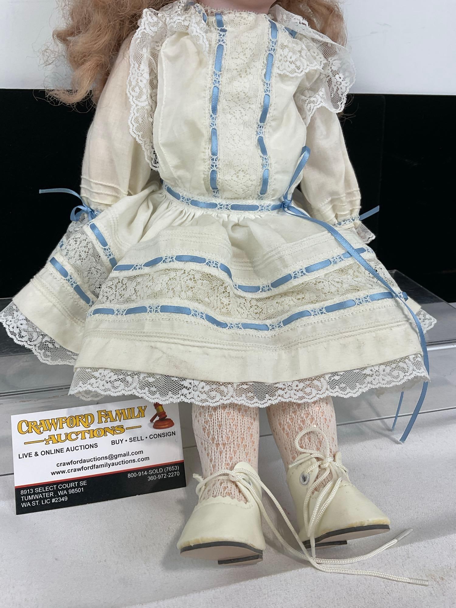 Antique German Bisque Porcelain Ernst Heubach Doll, Lace Dress, 18 inches tall - 3