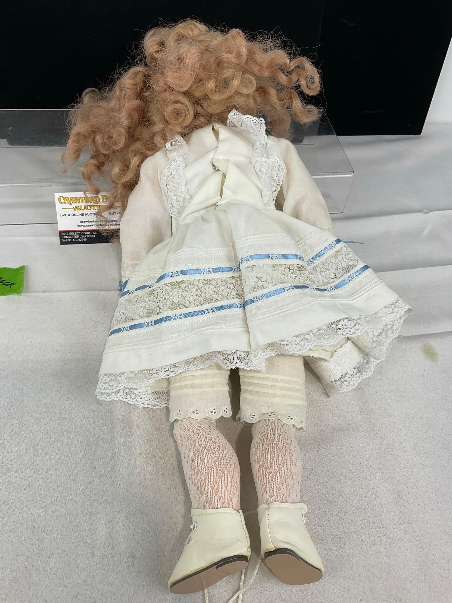 Antique German Bisque Porcelain Ernst Heubach Doll, Lace Dress, 18 inches tall - 4