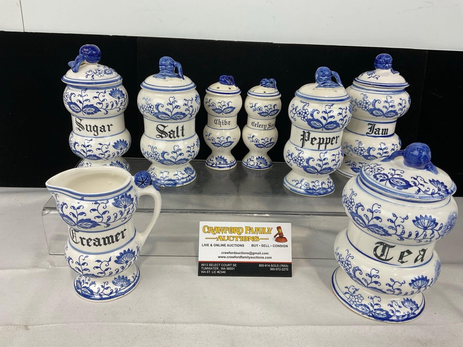 8 Condiment Canisters, S&P Shakers, Blue Onion Pattern, made in Japan, Blue/White (1 of 5)