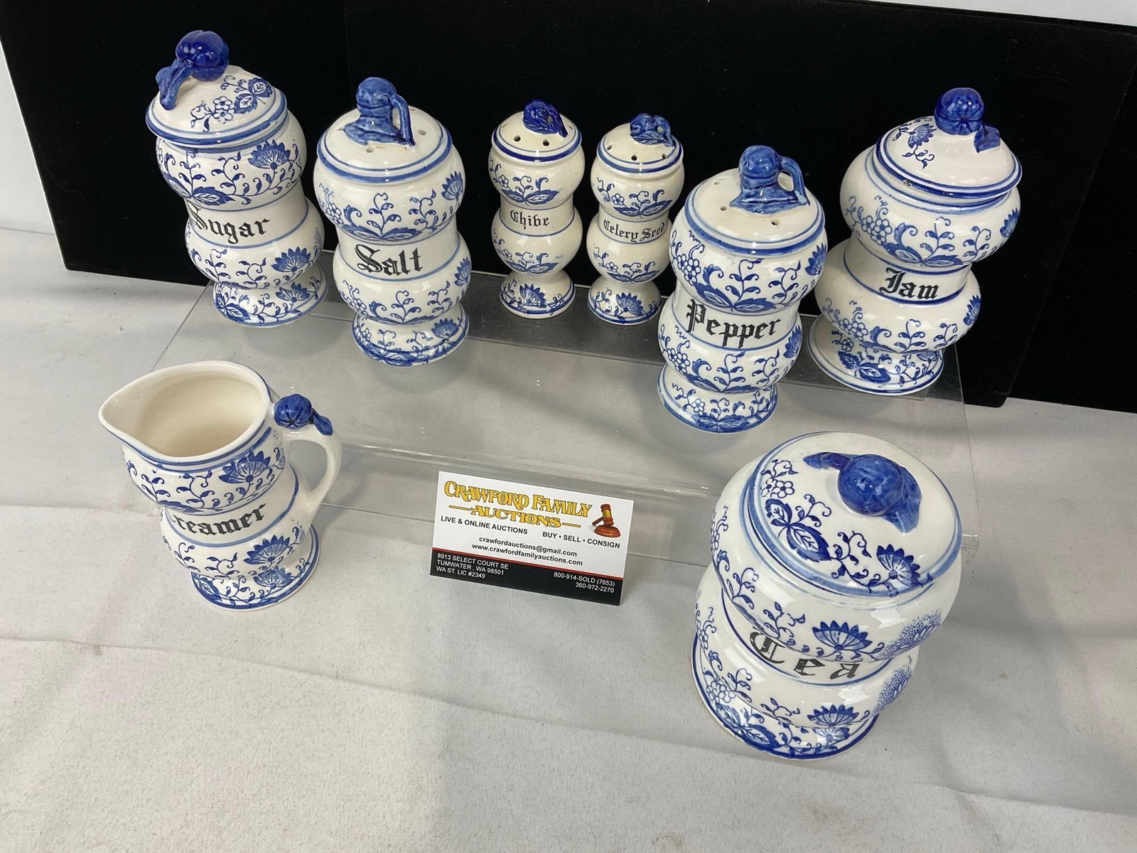 8 Condiment Canisters, S&P Shakers, Blue Onion Pattern, made in Japan, Blue/White - 2