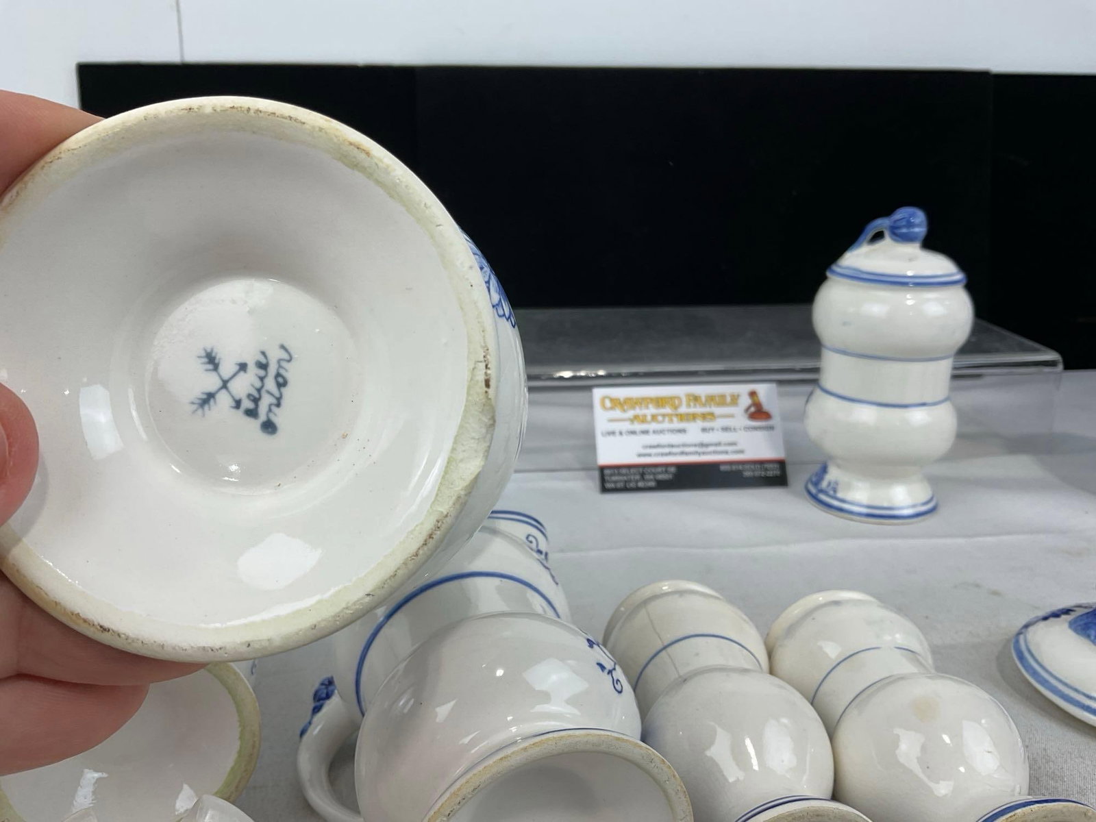 8 Condiment Canisters, S&P Shakers, Blue Onion Pattern, made in Japan, Blue/White - 5