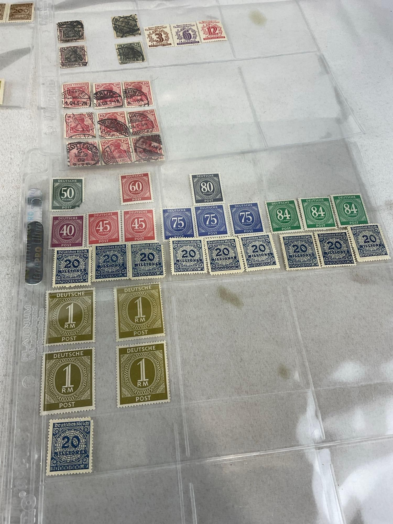 300+ Stamps, in binder pages, mostly German, Vintage/Antique 13h x 10w x 2d, Saufend, Marks & more - 15