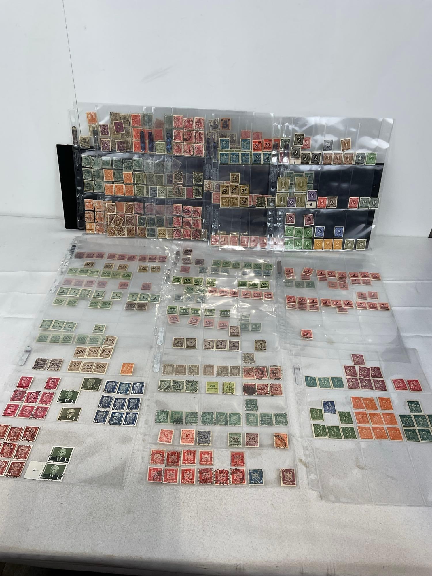 300+ Stamps, in binder pages, mostly German, Vintage/Antique 13h x 10w x 2d, Saufend, Marks & more: Appears to be in good shape. The piece measures approx 13h x 10w x 2d inches. See pics. E-5670