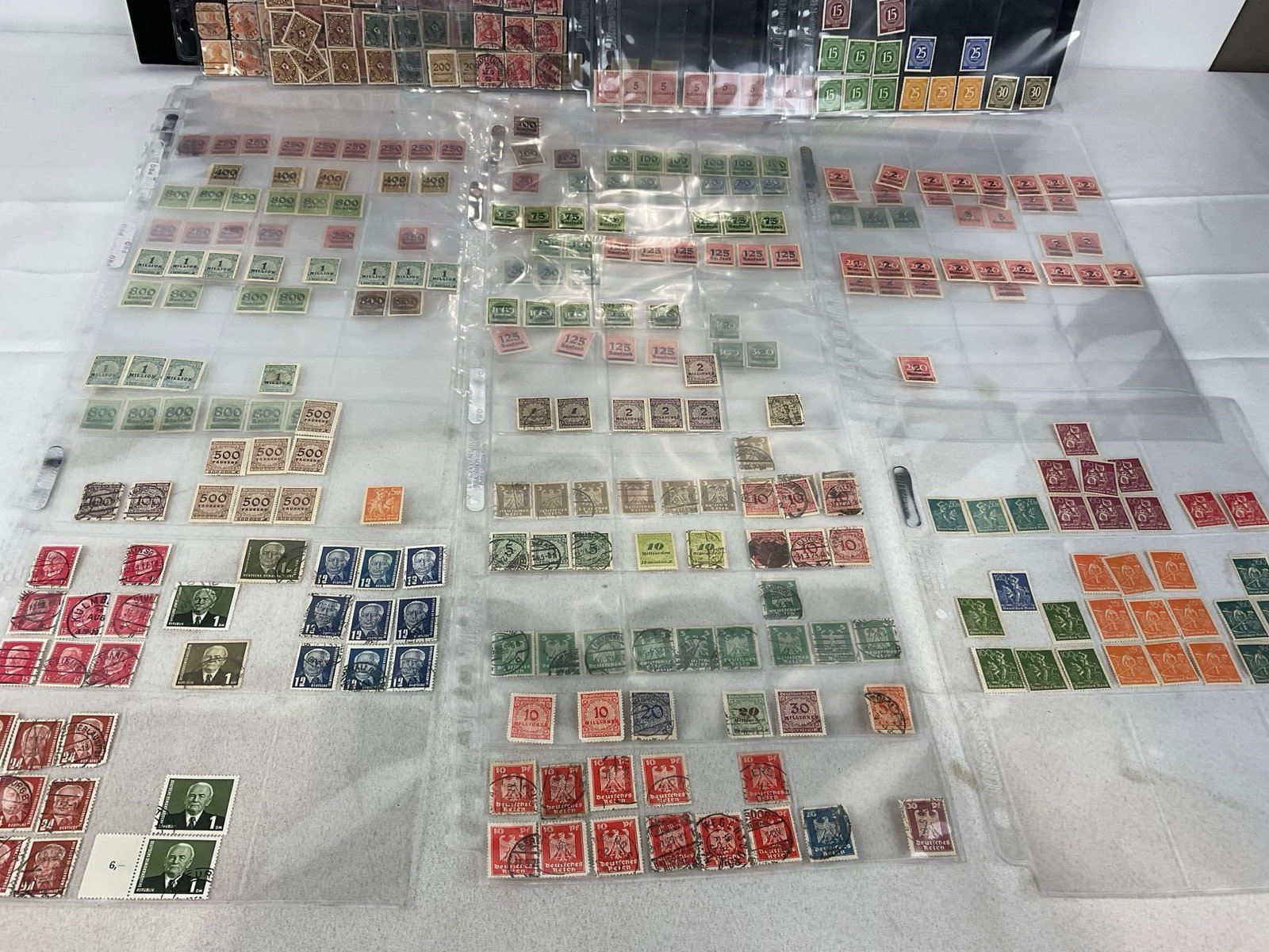 300+ Stamps, in binder pages, mostly German, Vintage/Antique 13h x 10w x 2d, Saufend, Marks & more - 3