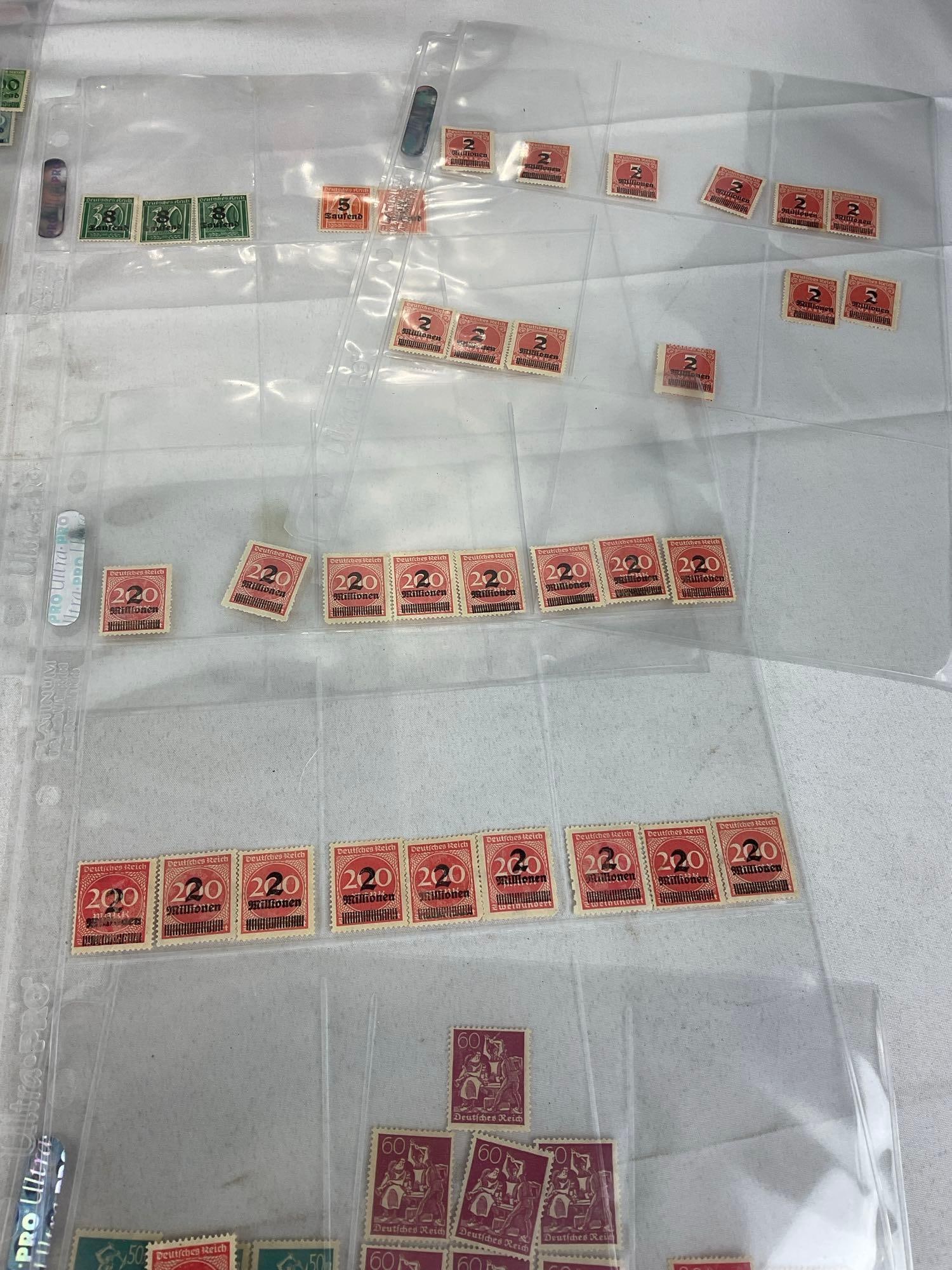 300+ Stamps, in binder pages, mostly German, Vintage/Antique 13h x 10w x 2d, Saufend, Marks & more - 5