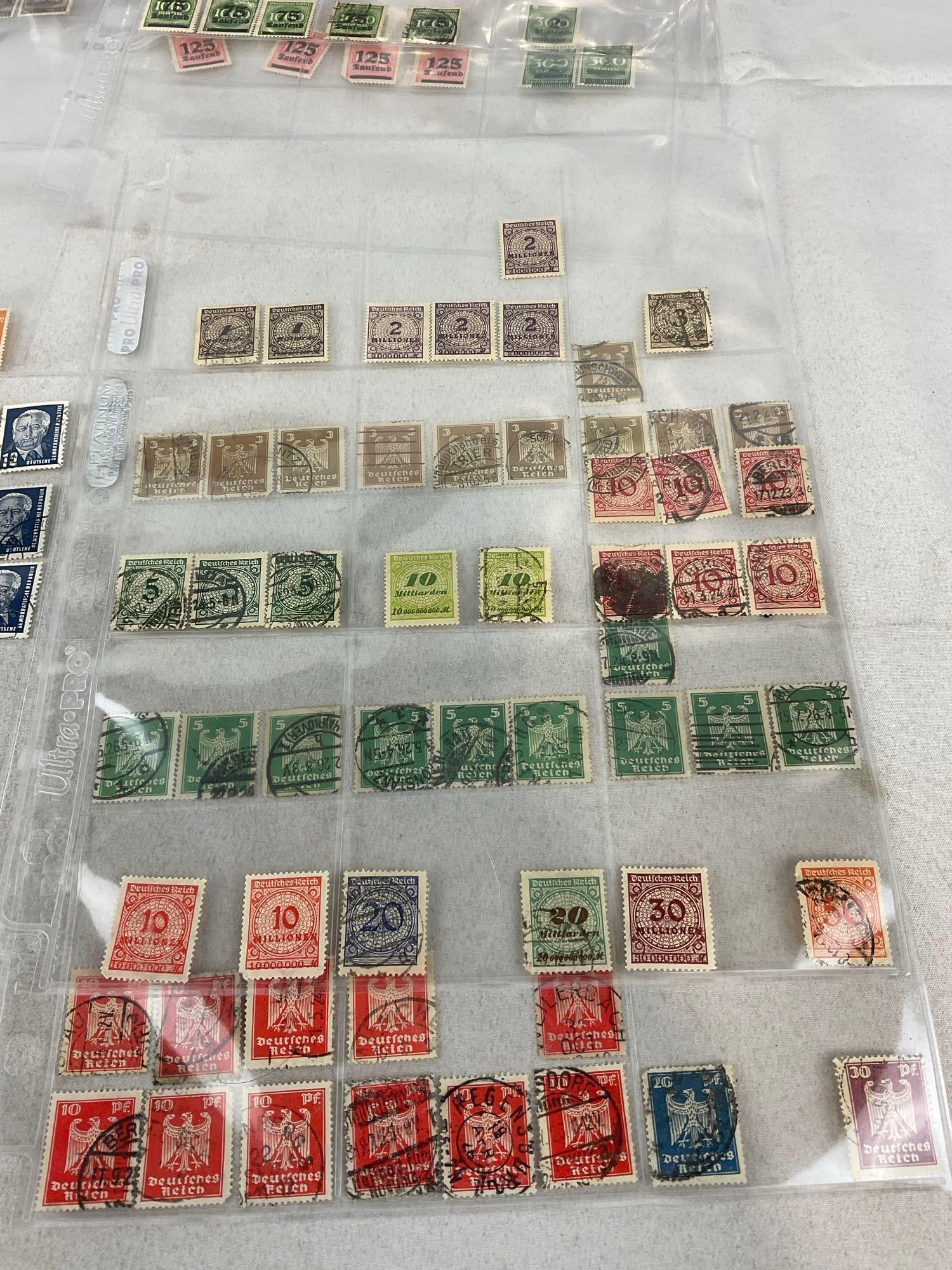 300+ Stamps, in binder pages, mostly German, Vintage/Antique 13h x 10w x 2d, Saufend, Marks & more - 6
