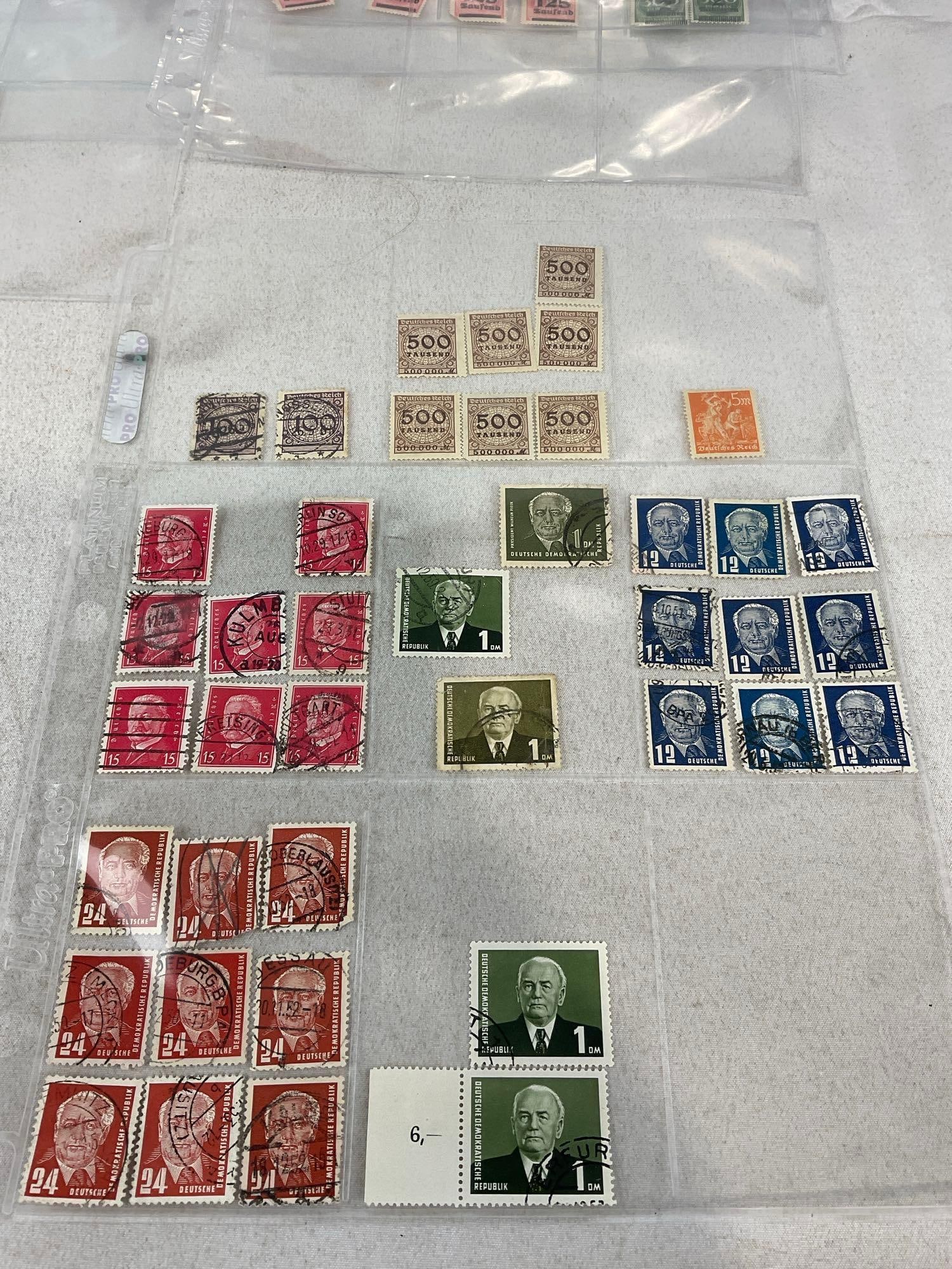 300+ Stamps, in binder pages, mostly German, Vintage/Antique 13h x 10w x 2d, Saufend, Marks & more - 7