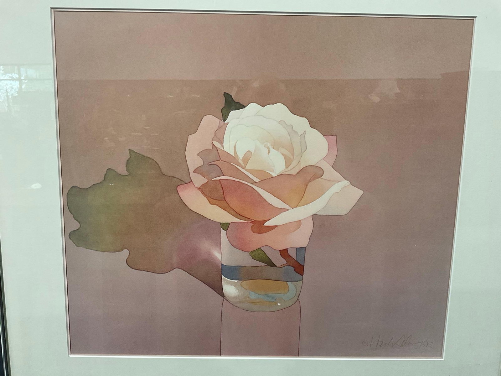 Framed Signed Litho titled Garden Rose by artist Mark Adams, (1925-2006) 27h x 28w x 3d inches: Appears to be in good shape. The piece measures approx 27h x 28w x 3d inches. See pics. E-5600 