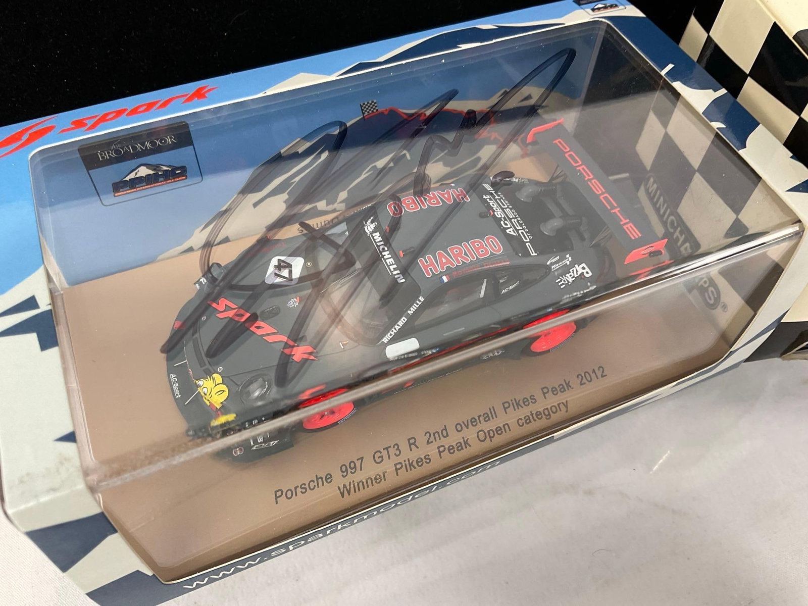 2 Signed 1/43 Scale Diecast Cars, Minichamps Porsche 911 GT3 RS 2003 & Spark Porsche 997 GT3 2012 - 2