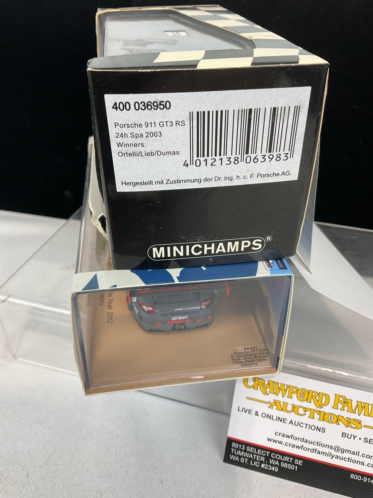 2 Signed 1/43 Scale Diecast Cars, Minichamps Porsche 911 GT3 RS 2003 & Spark Porsche 997 GT3 2012 - 4