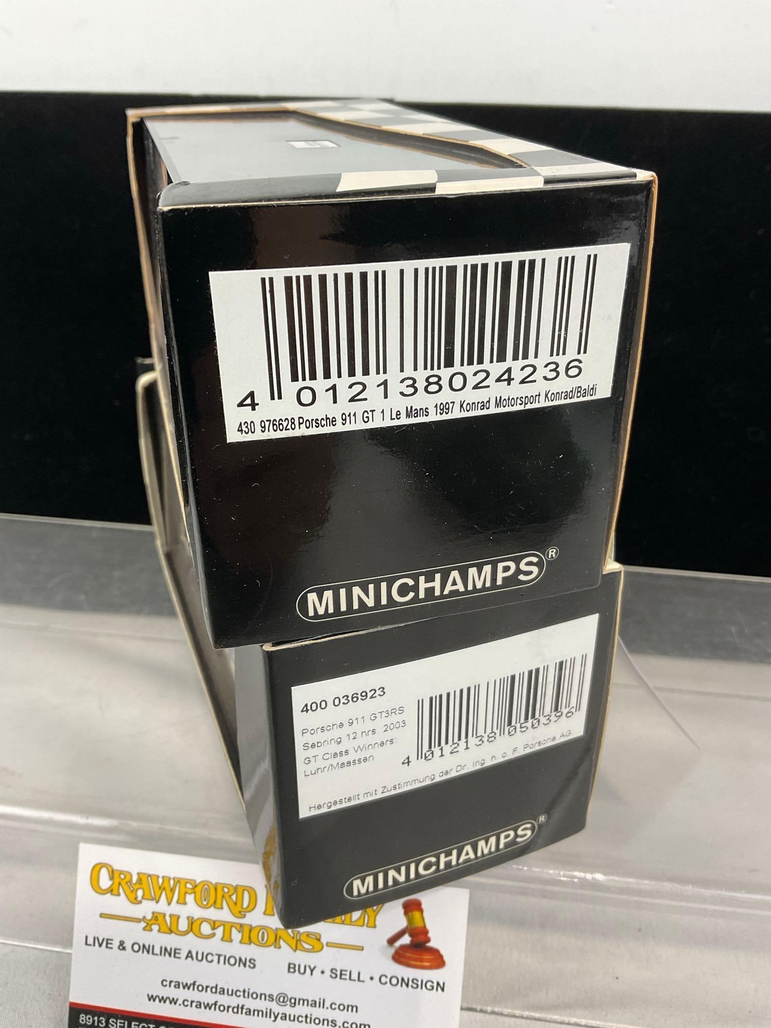 2 Signed Minichamps 1/43 Scale Diecast Cars, 1997 Porsche 911 GT1 & 2003 Porsche GT3-RS - 2