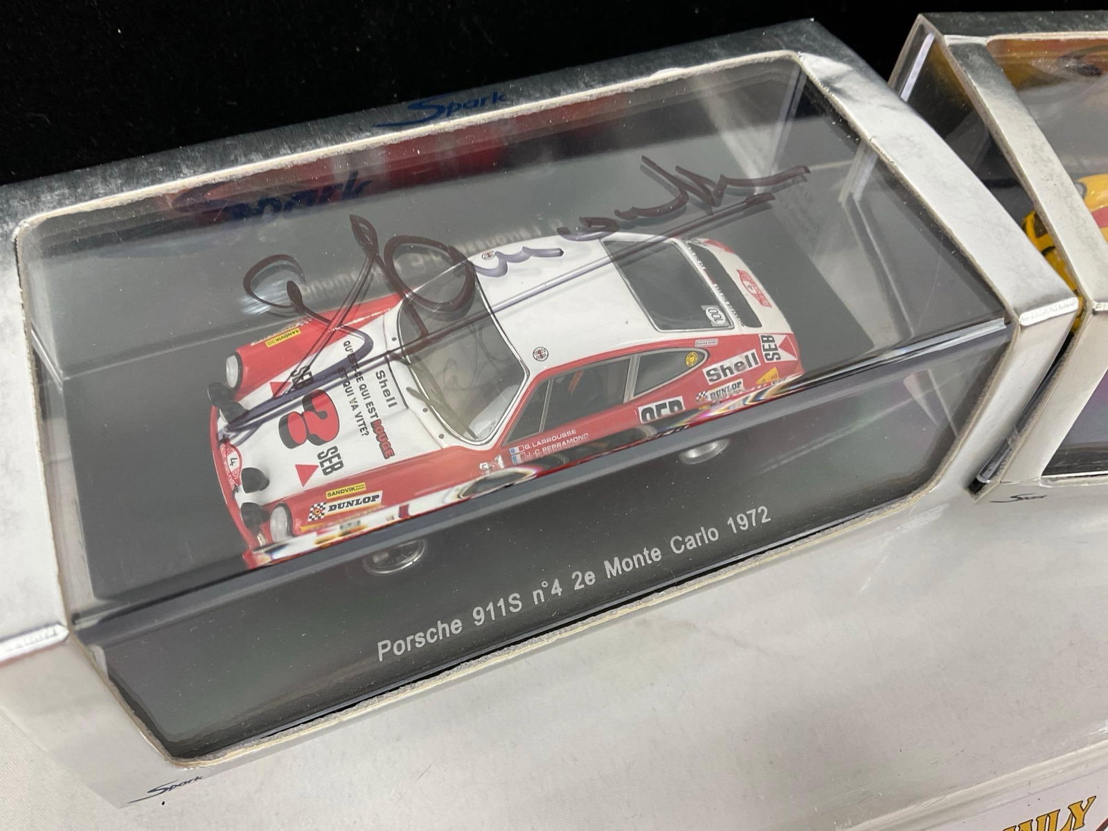 2 Spark 1/43 Scale Diecast Cars, Porsche 911, 1970 & 1972, both signed by Gerrard Larrousse - 2