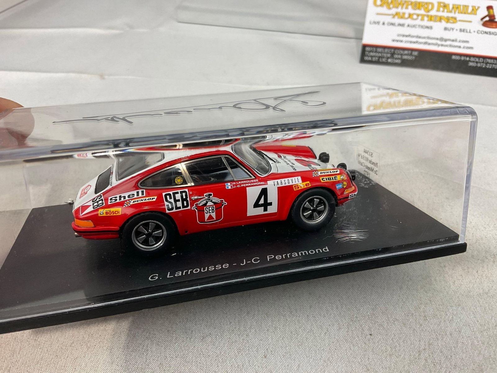 2 Spark 1/43 Scale Diecast Cars, Porsche 911, 1970 & 1972, both signed by Gerrard Larrousse - 7