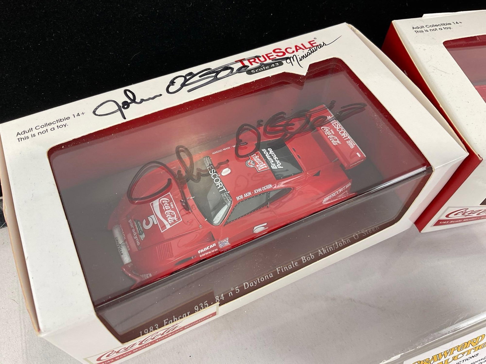2 TrueScale Miniatures Coca-Cola 1/43 Scale Diecast Cars, 1 signed, 1984 Porsche 962 & 83 Fabcar ... - 2
