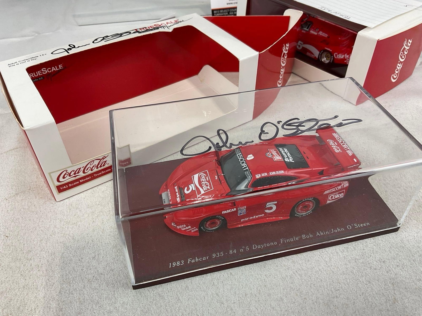 2 TrueScale Miniatures Coca-Cola 1/43 Scale Diecast Cars, 1 signed, 1984 Porsche 962 & 83 Fabcar ... - 7