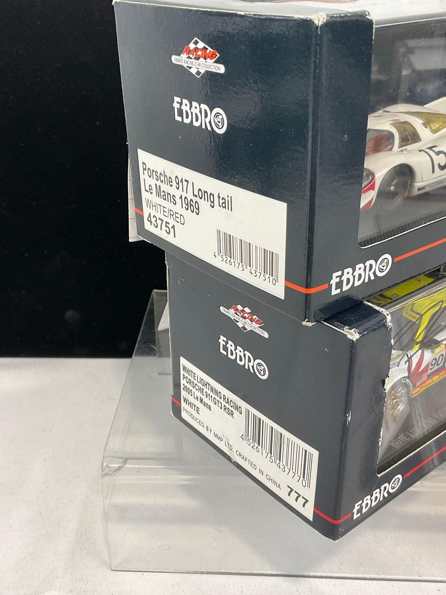 2 Porsche Ebbro 1/43 Scale Diecast Cars, 2004 911 GT3 RSP & 1969 917 Long Tail, signed by 5 drivers - 4
