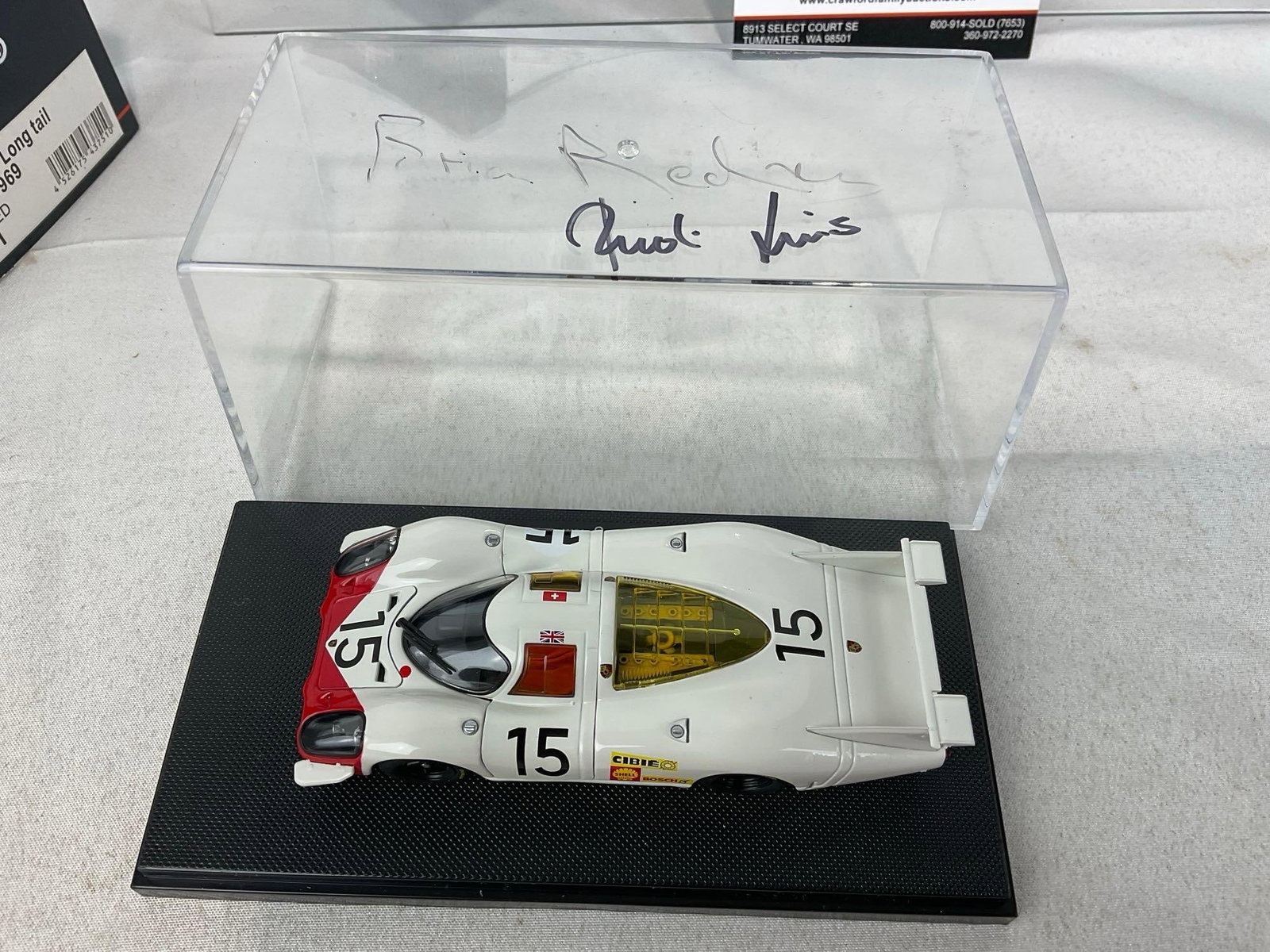 2 Porsche Ebbro 1/43 Scale Diecast Cars, 2004 911 GT3 RSP & 1969 917 Long Tail, signed by 5 drivers - 5
