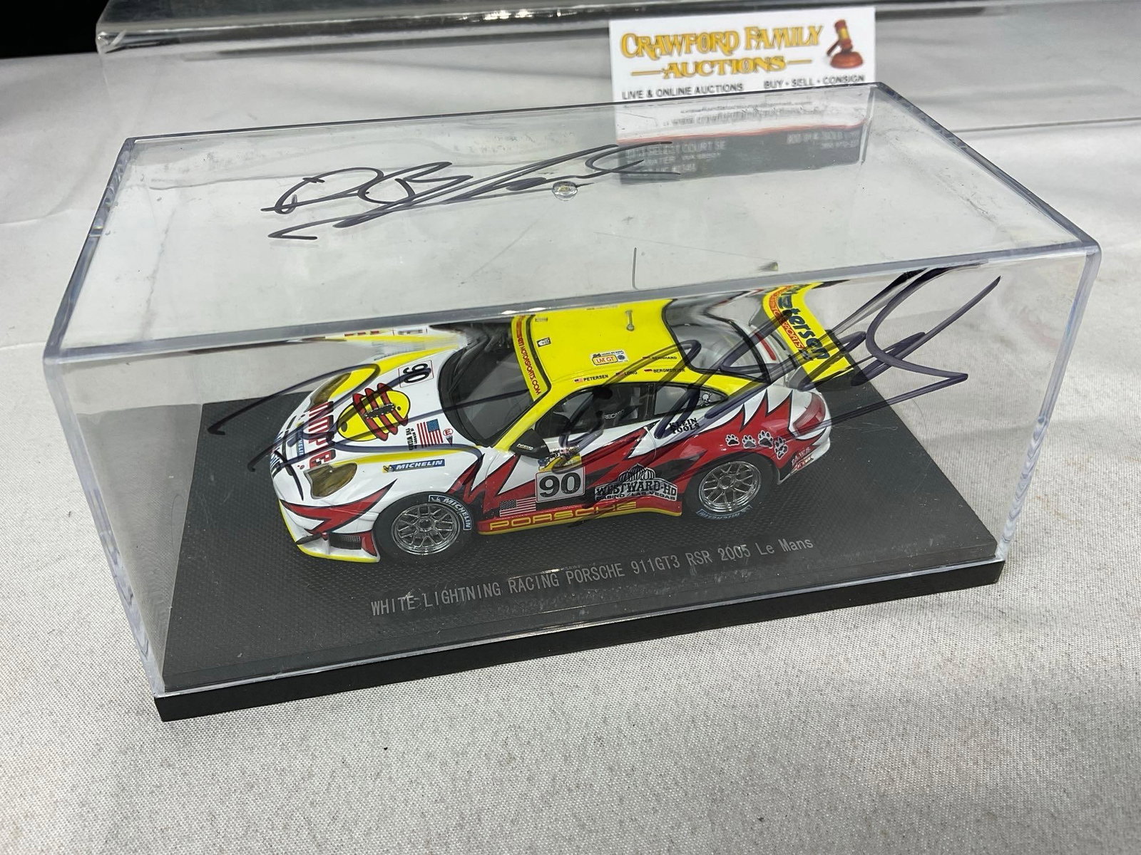 2 Porsche Ebbro 1/43 Scale Diecast Cars, 2004 911 GT3 RSP & 1969 917 Long Tail, signed by 5 drivers - 7