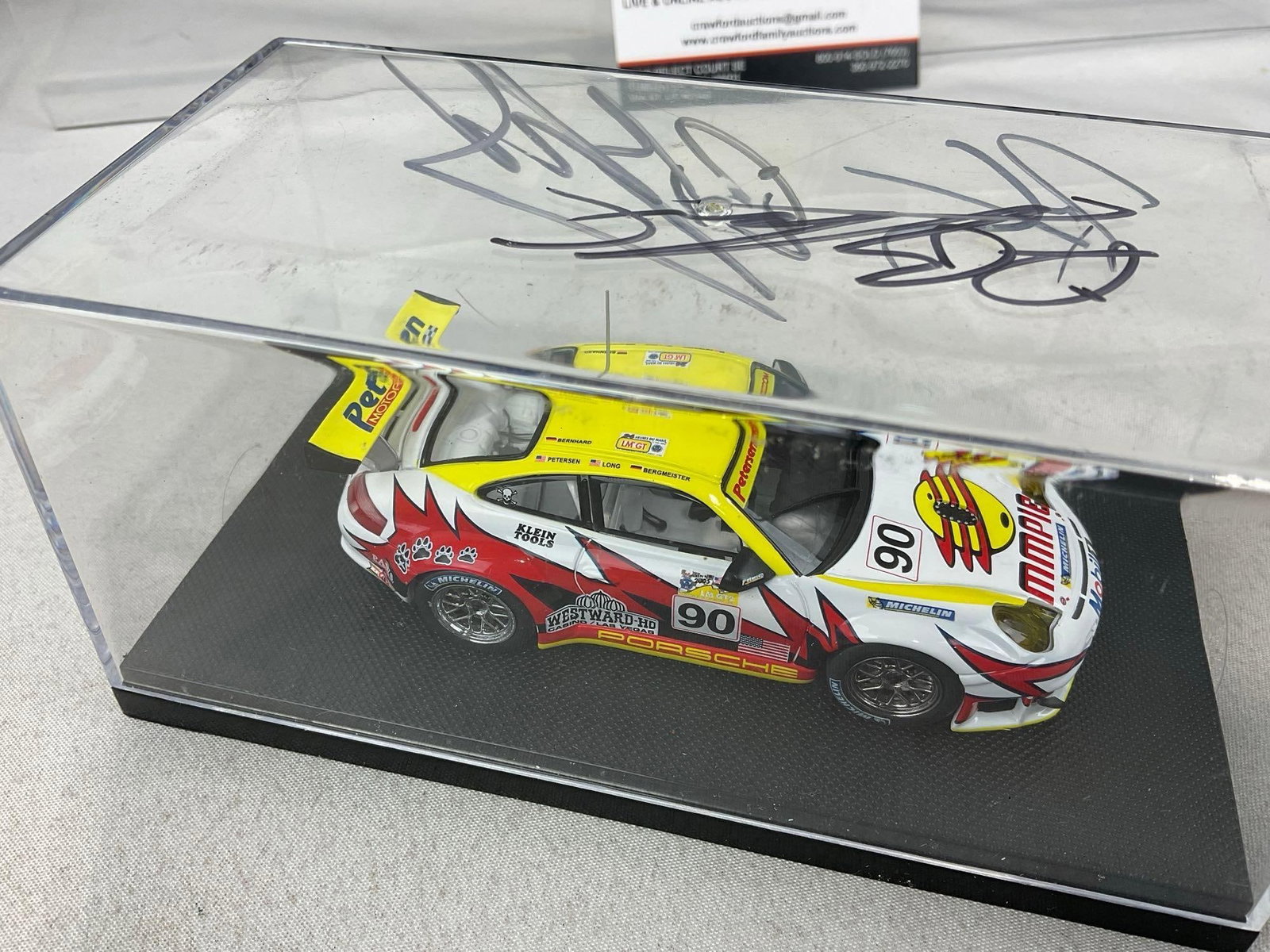 2 Porsche Ebbro 1/43 Scale Diecast Cars, 2004 911 GT3 RSP & 1969 917 Long Tail, signed by 5 drivers - 8
