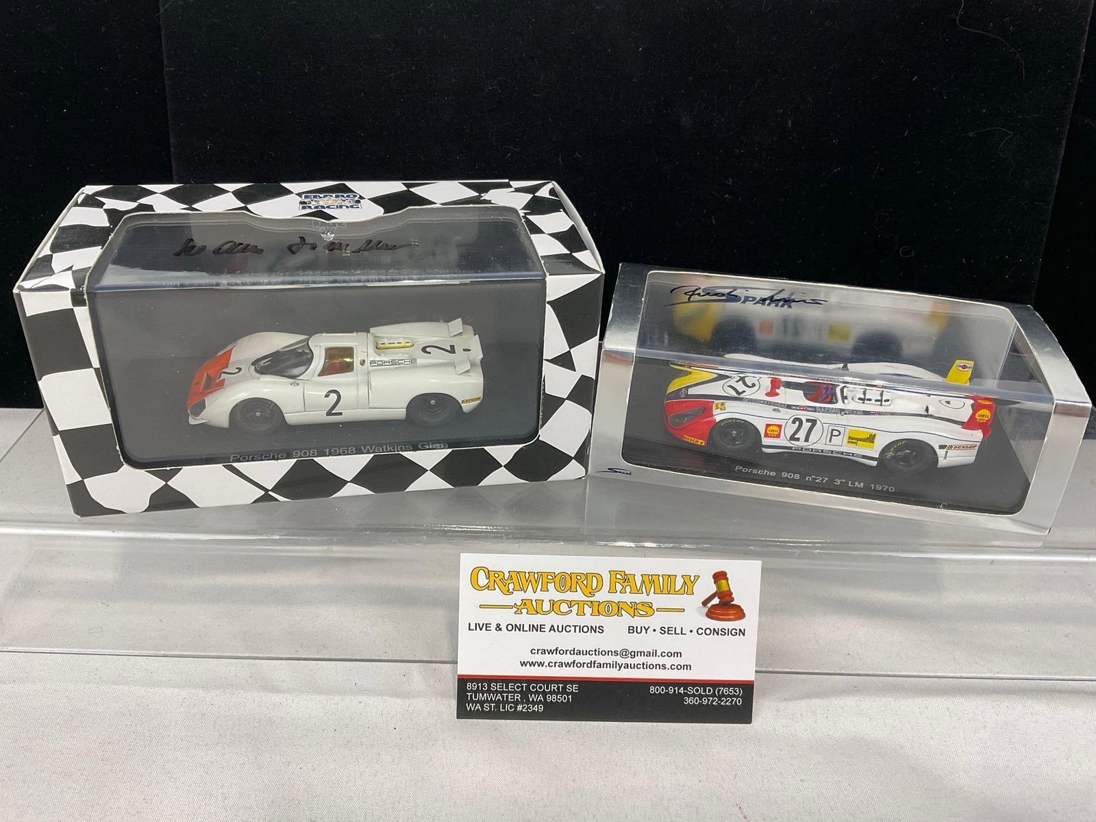 2 1/43 Scale Diecast Cars, Ebbro 1968 Porsche 908 & Spark 1970 Porsche 908, both signed by a driver (1 of 8)