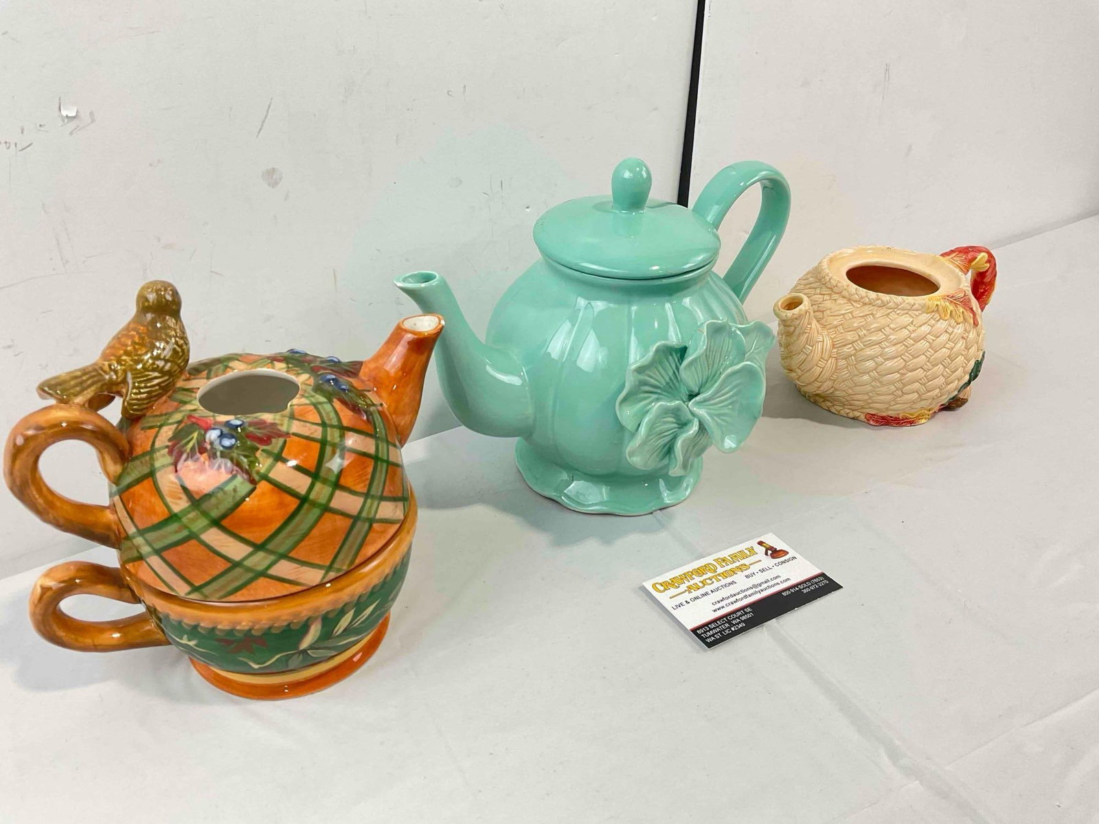 3 pcs Charming Modern Ceramic Teapots, incl. Tracy Porter & Long Rich. Very Good Condition. - 2