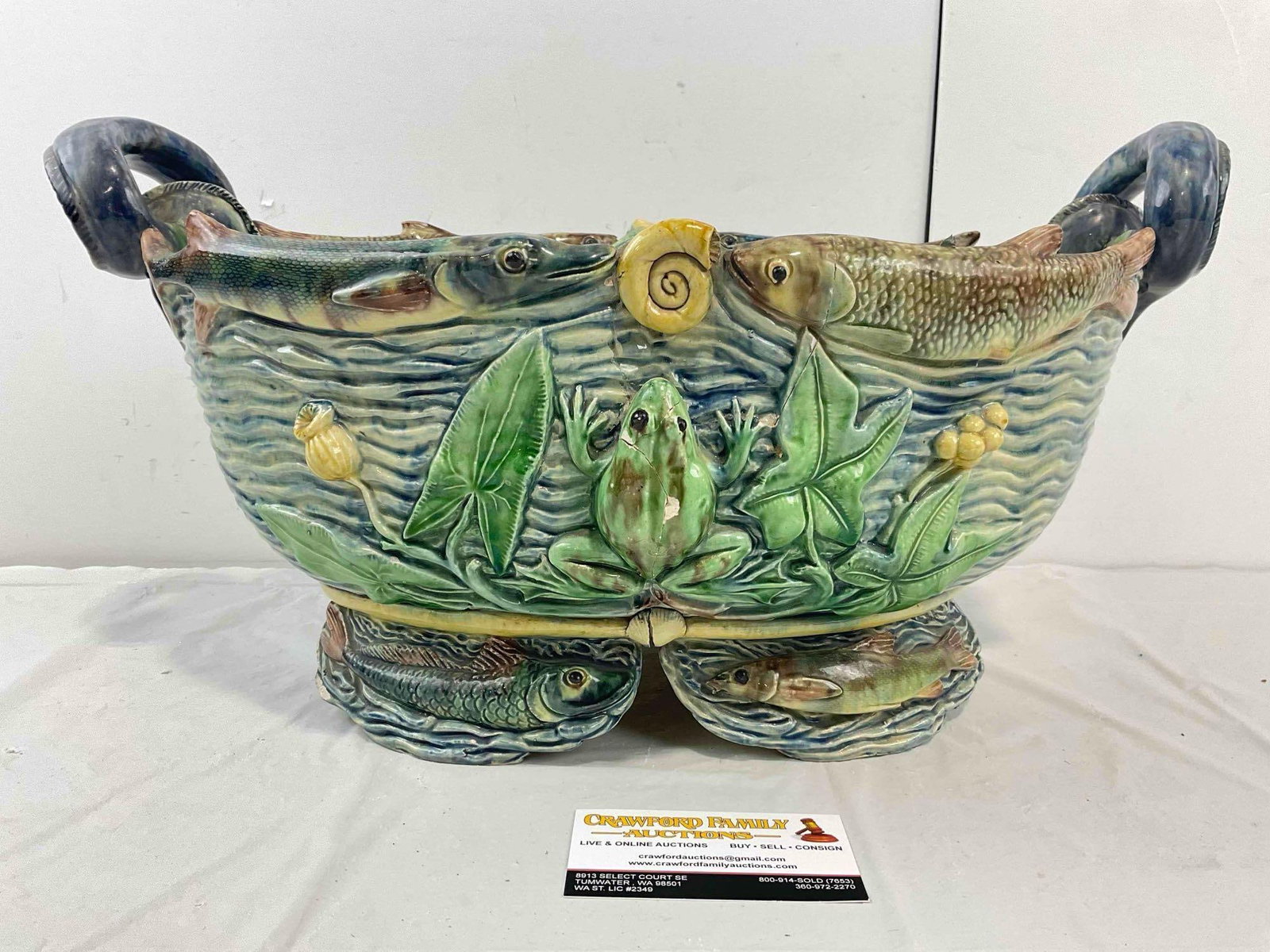 Incredible Antique French Palissy Style Magolica Pottery Jardiniere w/ Marine Life Details. Fair (1 of 7)