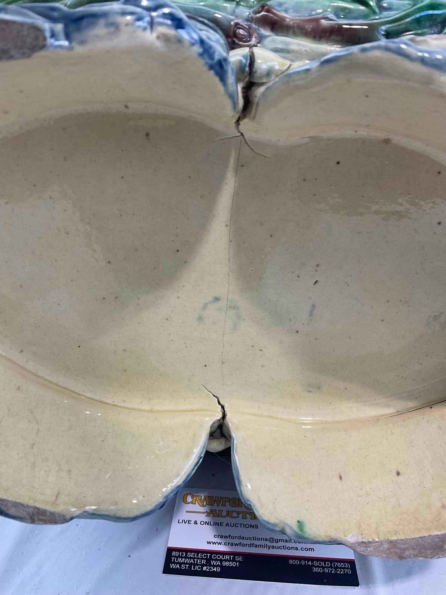 Incredible Antique French Palissy Style Magolica Pottery Jardiniere w/ Marine Life Details. Fair - 7