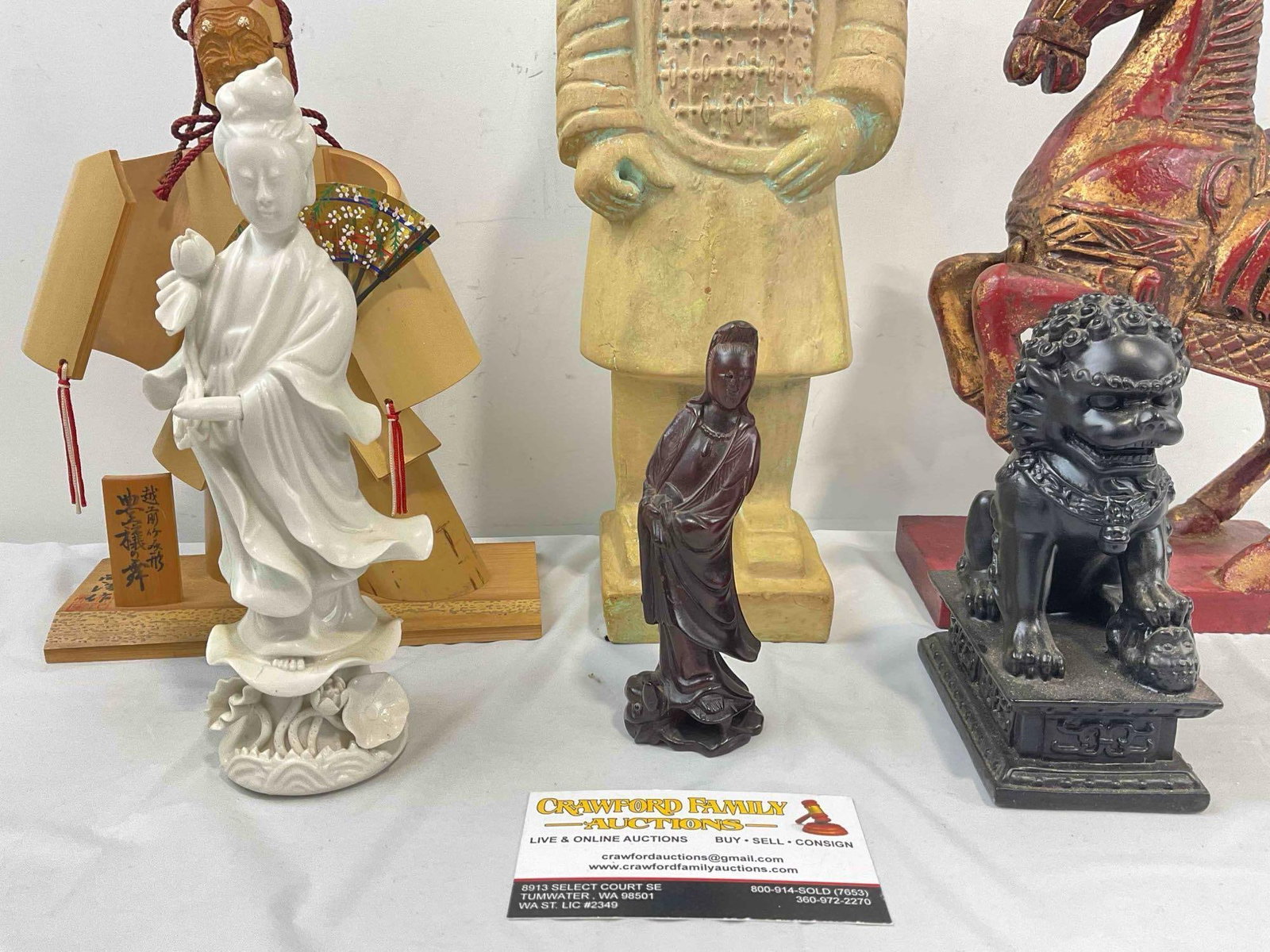 6 pcs Asian Collectible Statuettes, incl. Red Horse, Bamboo Priest, Ceramic Goddess & More. - 2