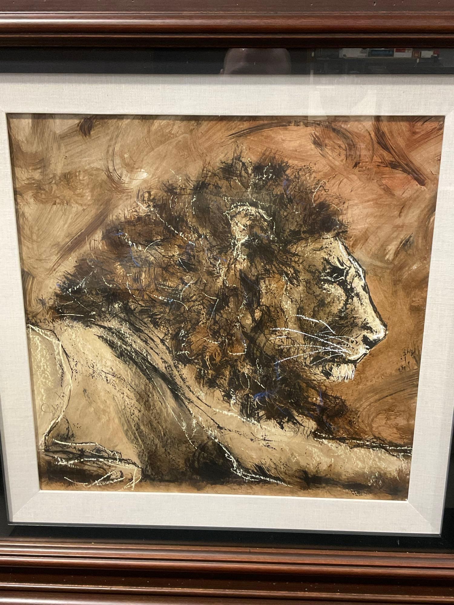 Framed Signed by Artist Print(?) Abstract Lion, Schuster, 35h x 35w x 4d inches - 2