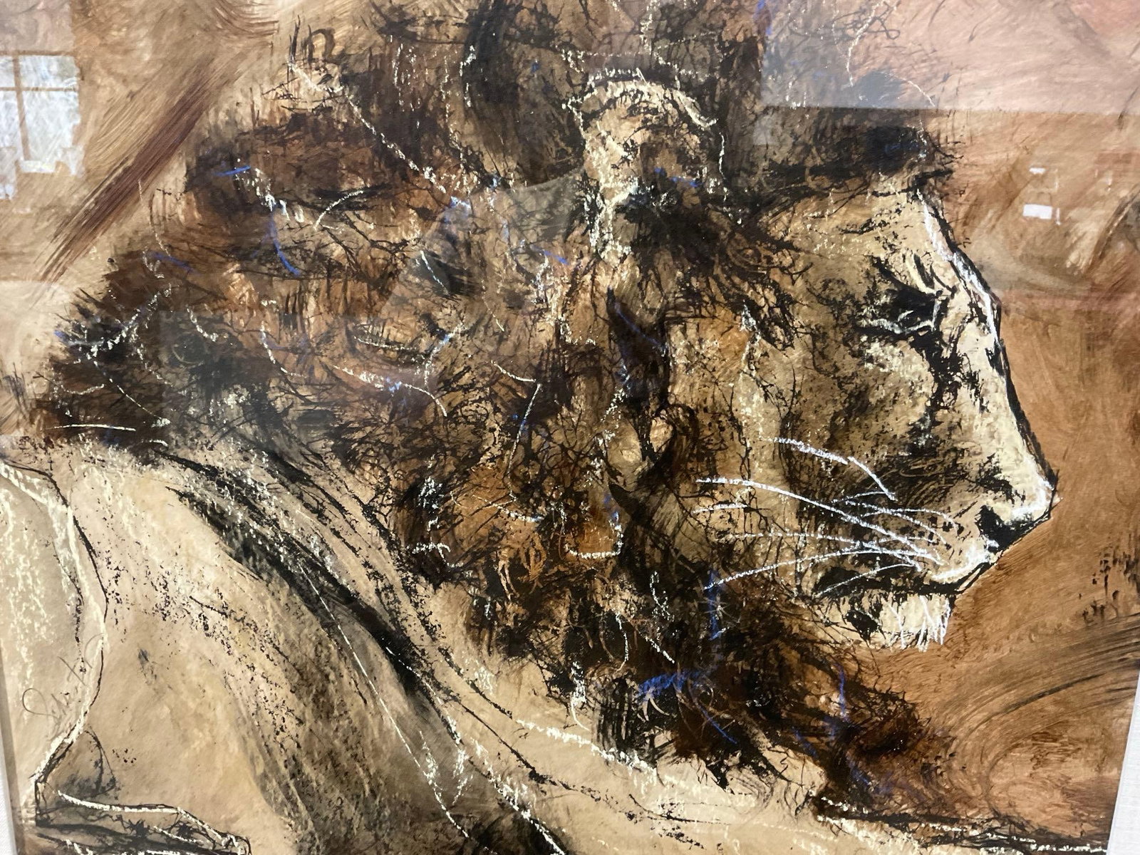 Framed Signed by Artist Print(?) Abstract Lion, Schuster, 35h x 35w x 4d inches - 4