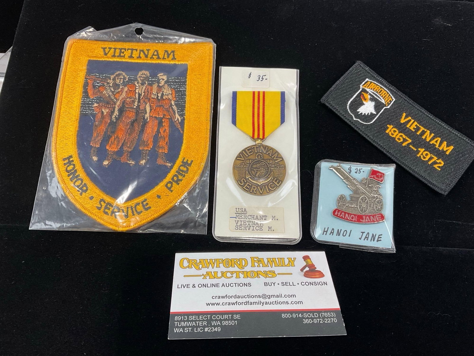 Pair of Vietnam Patches & Merchant Marines Vietnam Service & Hanoi Jane Pin (1 of 3)