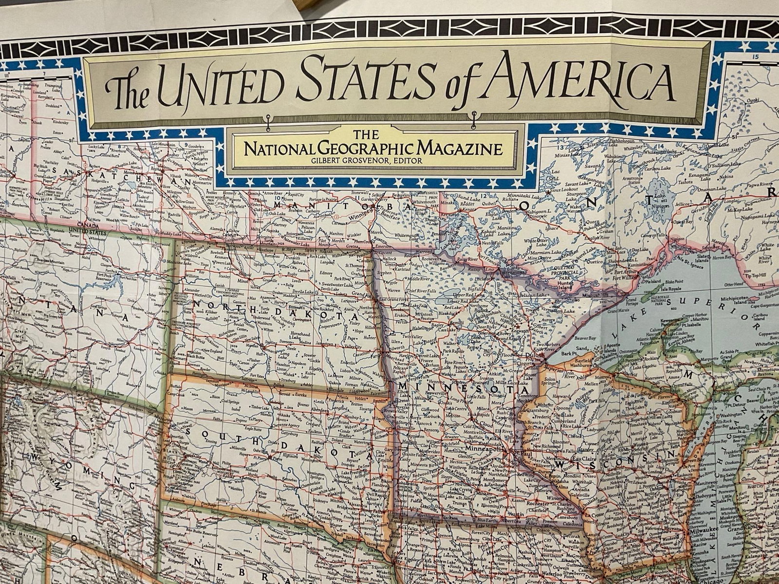 Vintage 1951 Map of the United States of America, The National Geographic Magazine, approx 60 x 30 - 2