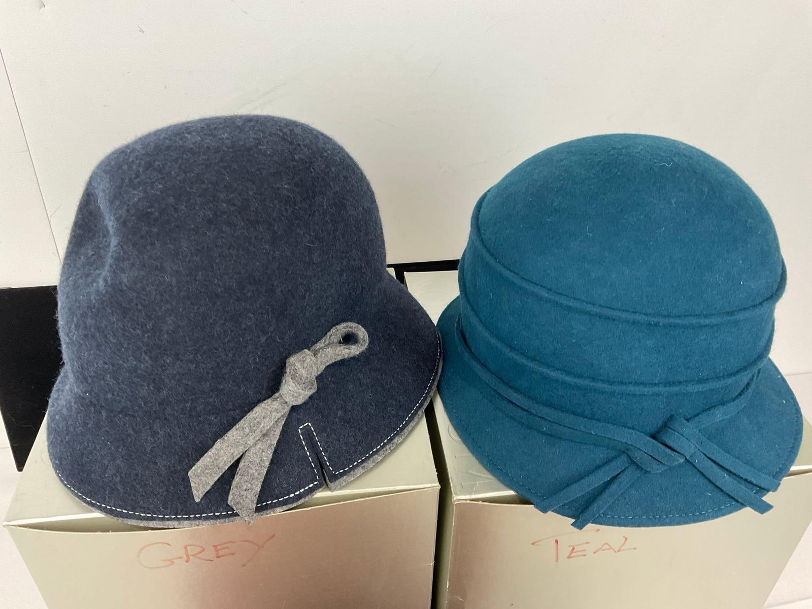 3 Nordstrom 100% Wool Cloche Style Hats, Grey, & 2 matching pattern Teal & Maroon - 2