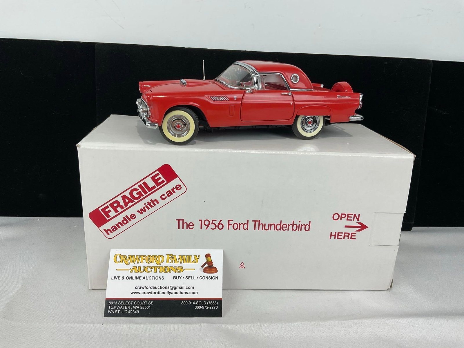 Danbury Mint 1956 Ford Thunderbird diecast model in box, 6h x 11w x 6d inches: Appears to be in good shape. The piece measures approx 6h x 11w x 6d inches. See pics. E-5750 