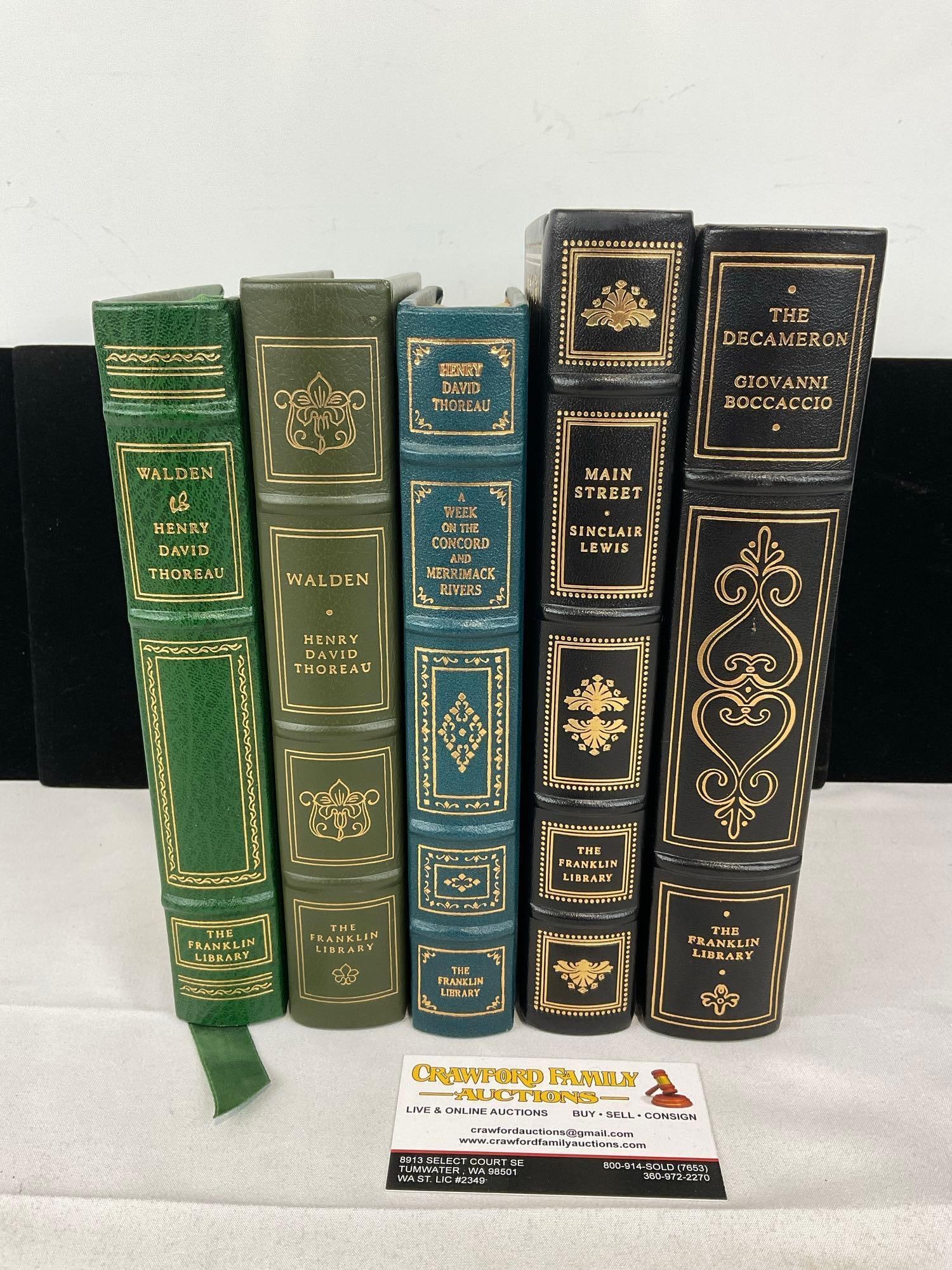 Set of 5 Franklin Library Books, 2x Walden, A Week on the Concord & Merrimack Rivers, Main Street & (1 of 4)