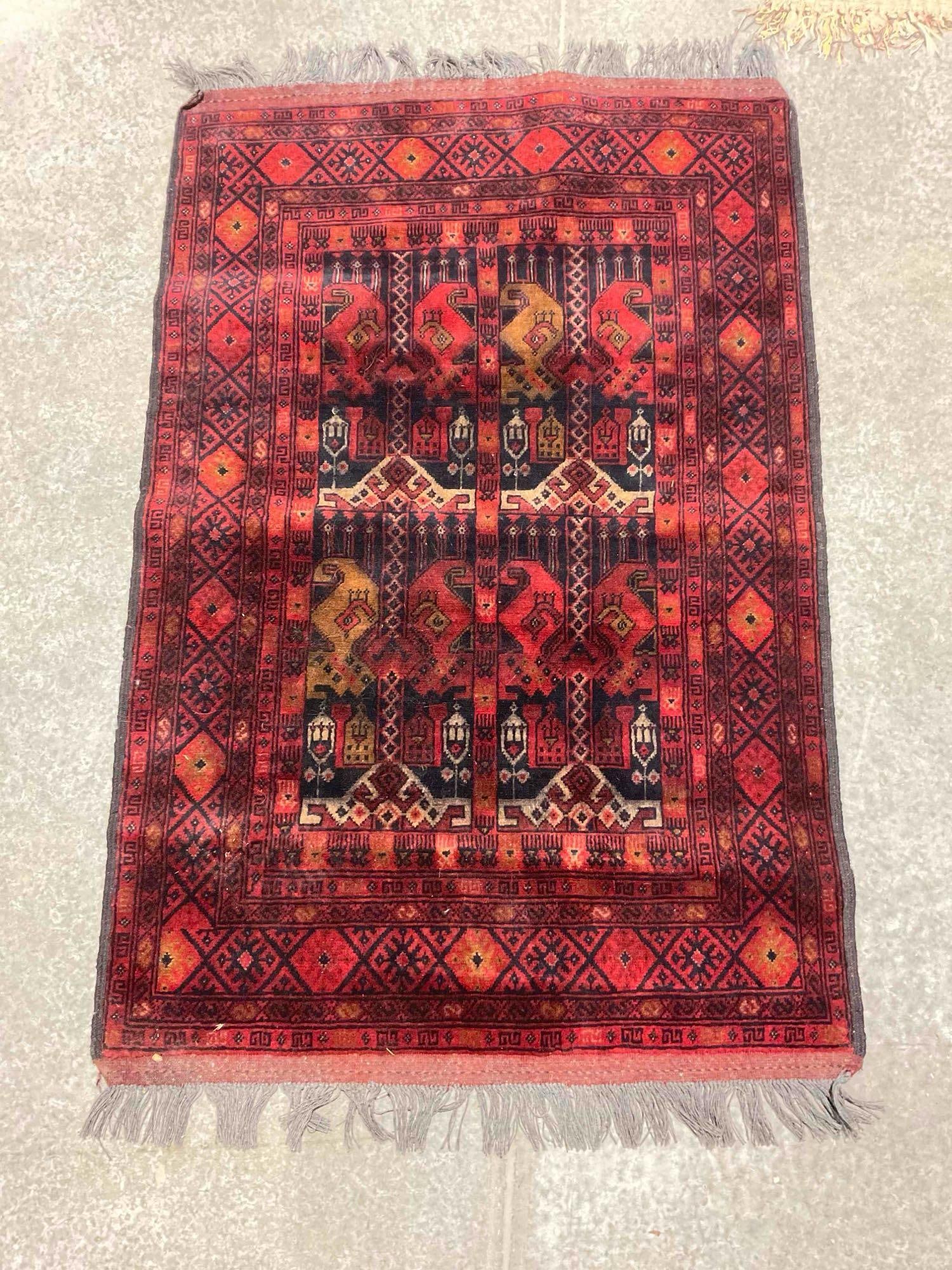 Vintage Afghan Turkmen Ersari Style Red Wool Pile Rug. Very Good Condition. 64" x 39" See pics. (1 of 11)