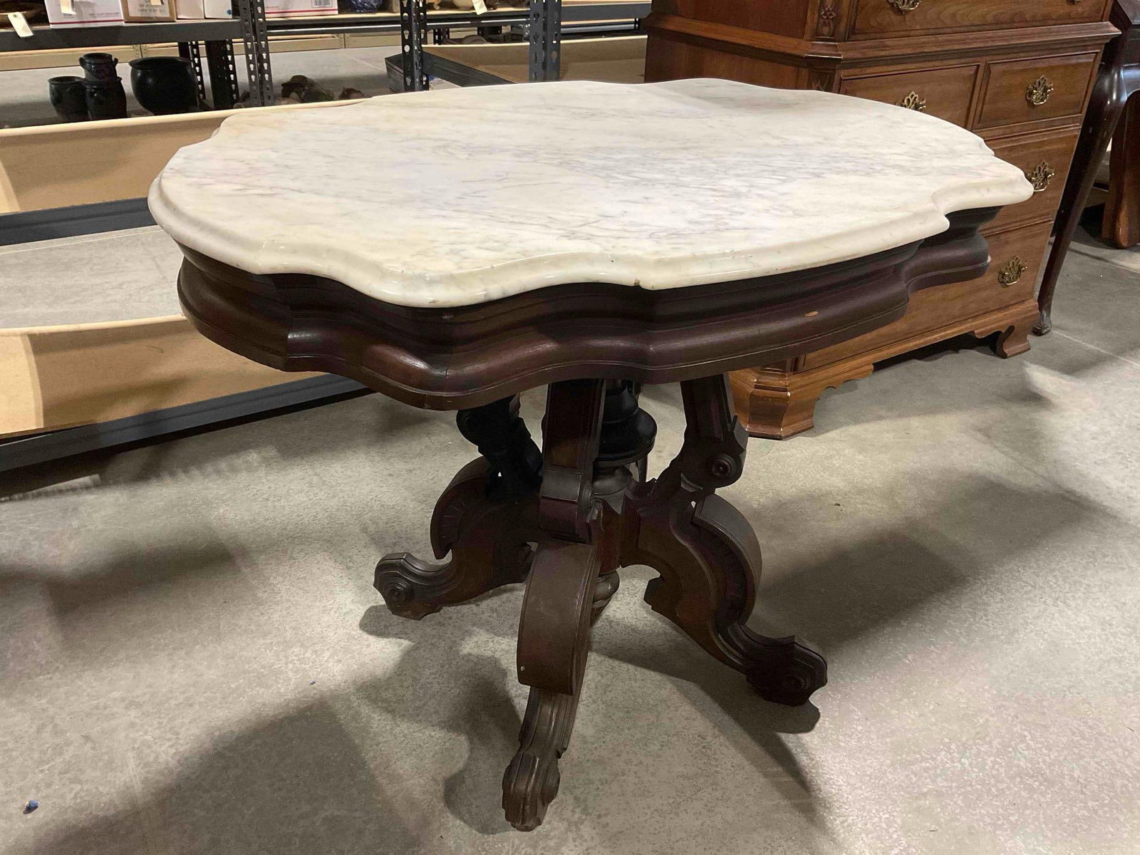 Antique Victorian Eastlake Style Carved Walnut? Side Table w/ Gray Marble Top. Very Good Cond. - 2