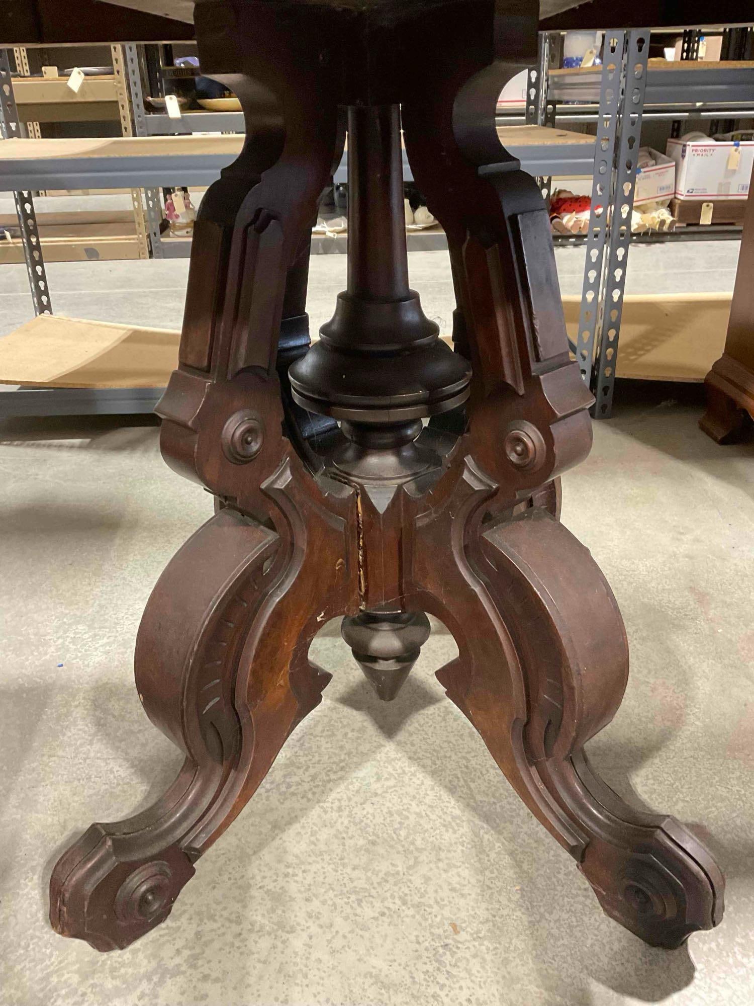 Antique Victorian Eastlake Style Carved Walnut? Side Table w/ Gray Marble Top. Very Good Cond. - 5