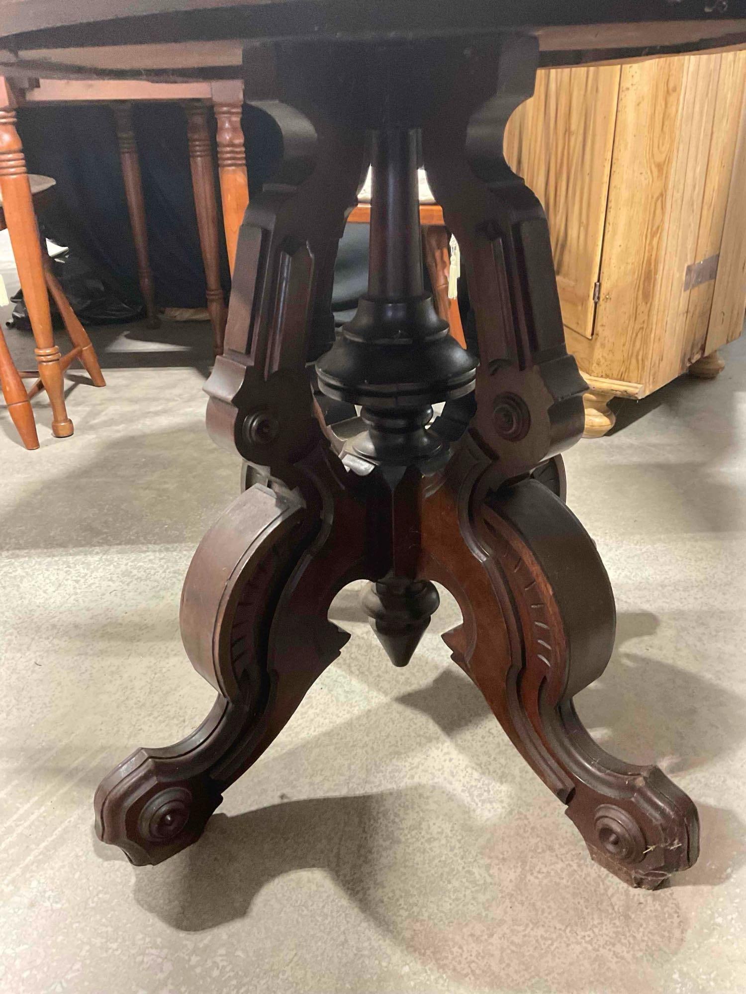 Antique Victorian Eastlake Style Carved Walnut? Side Table w/ Gray Marble Top. Very Good Cond. - 6