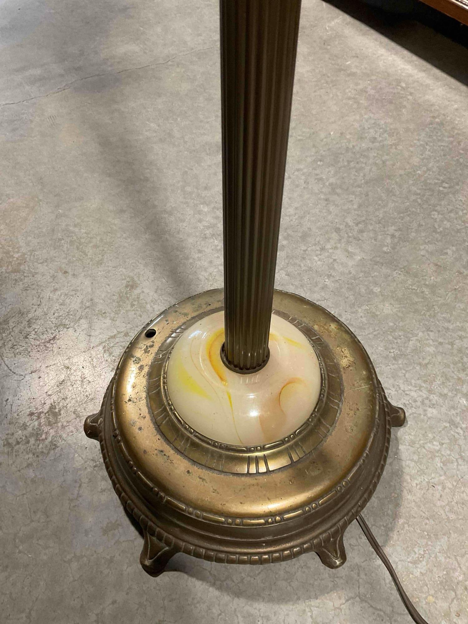 Vintage Art Deco Style 4-Light Torchiere Brass Floor Lamp w/ Milk Glass Shade. Tested, Works. - 4