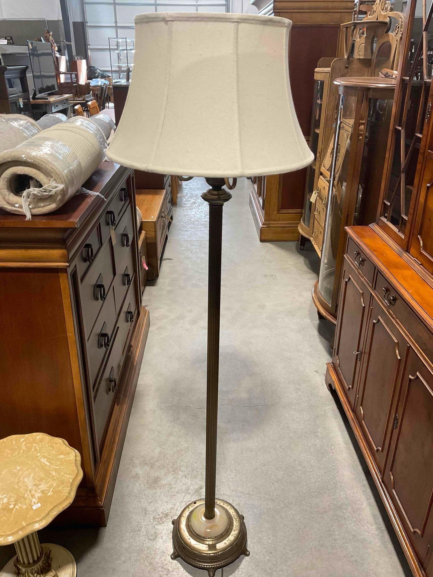 Vintage Art Deco Style 4-Light Torchiere Brass Floor Lamp w/ Milk Glass Shade. Tested, Works. - 5
