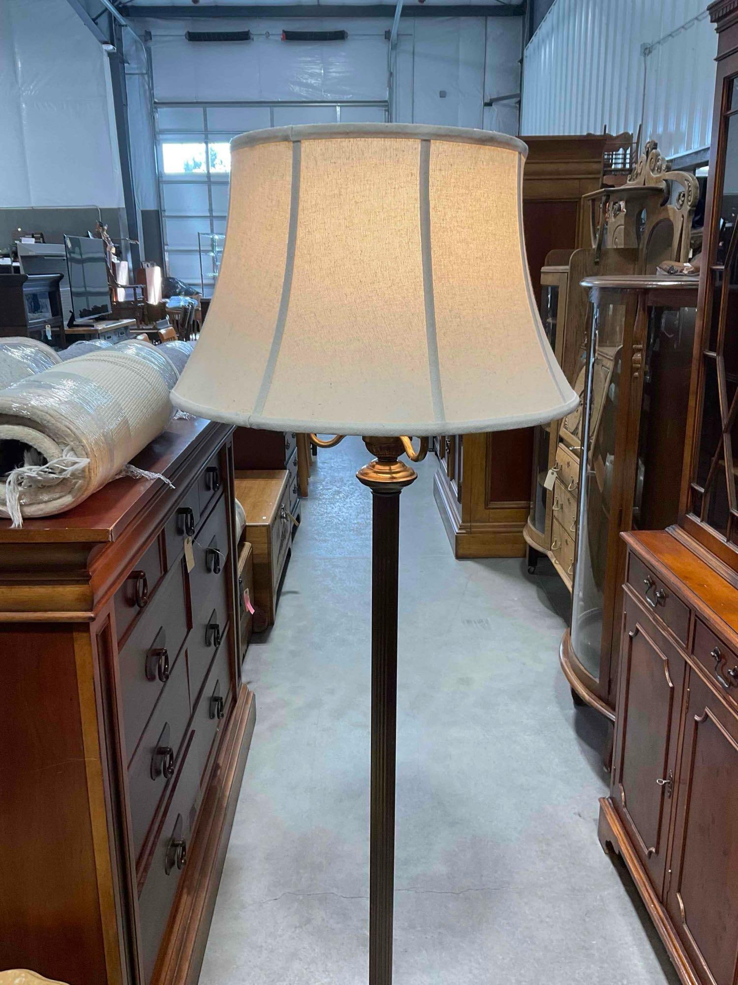 Vintage Art Deco Style 4-Light Torchiere Brass Floor Lamp w/ Milk Glass Shade. Tested, Works. - 6