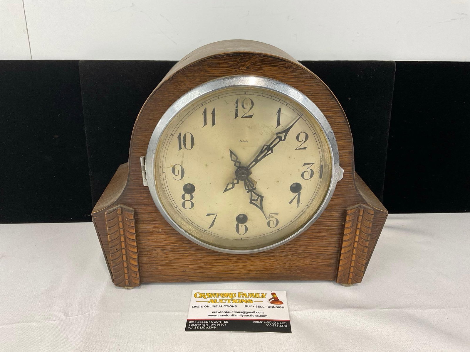 Early 20th Century British Enfield Time Strike Chime Mantel Clock, w/Key, 10h x 11w x 6d inches (1 of 5)