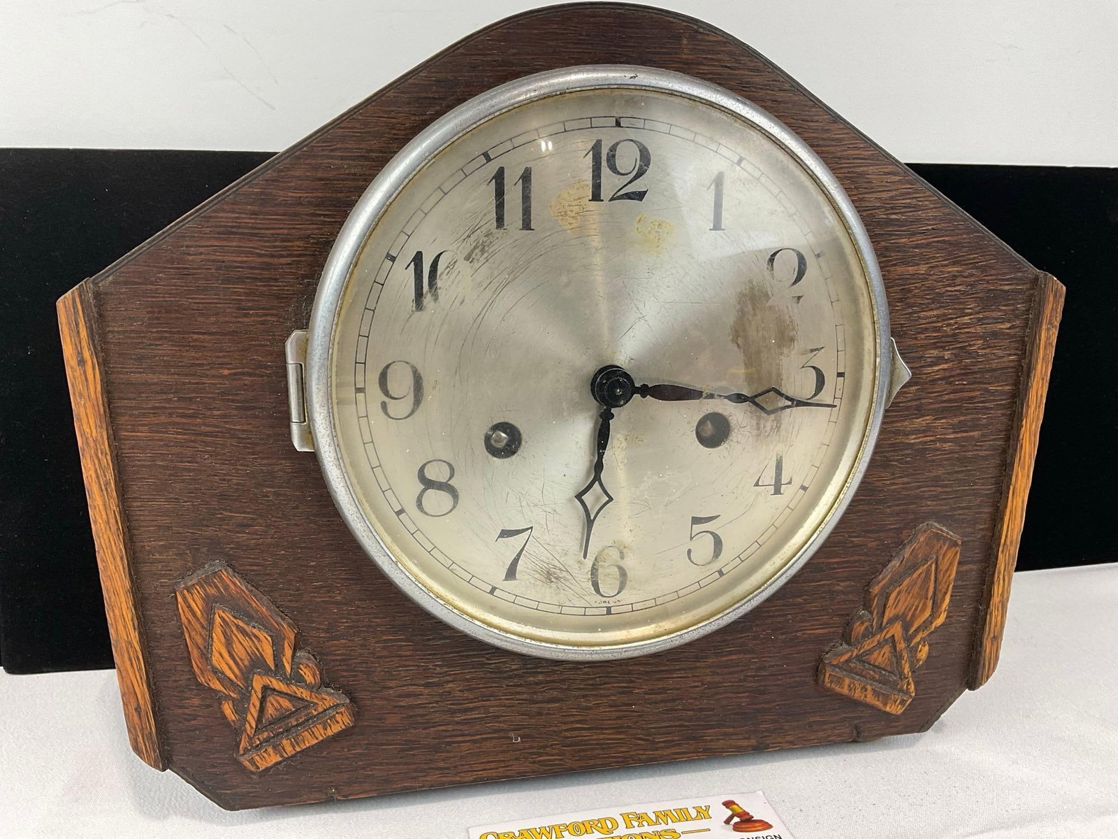 Antique Time Strike Mantel Clock w/Pendulum, Trapezoid shaped, 10h x 11w x 6d inches - 2