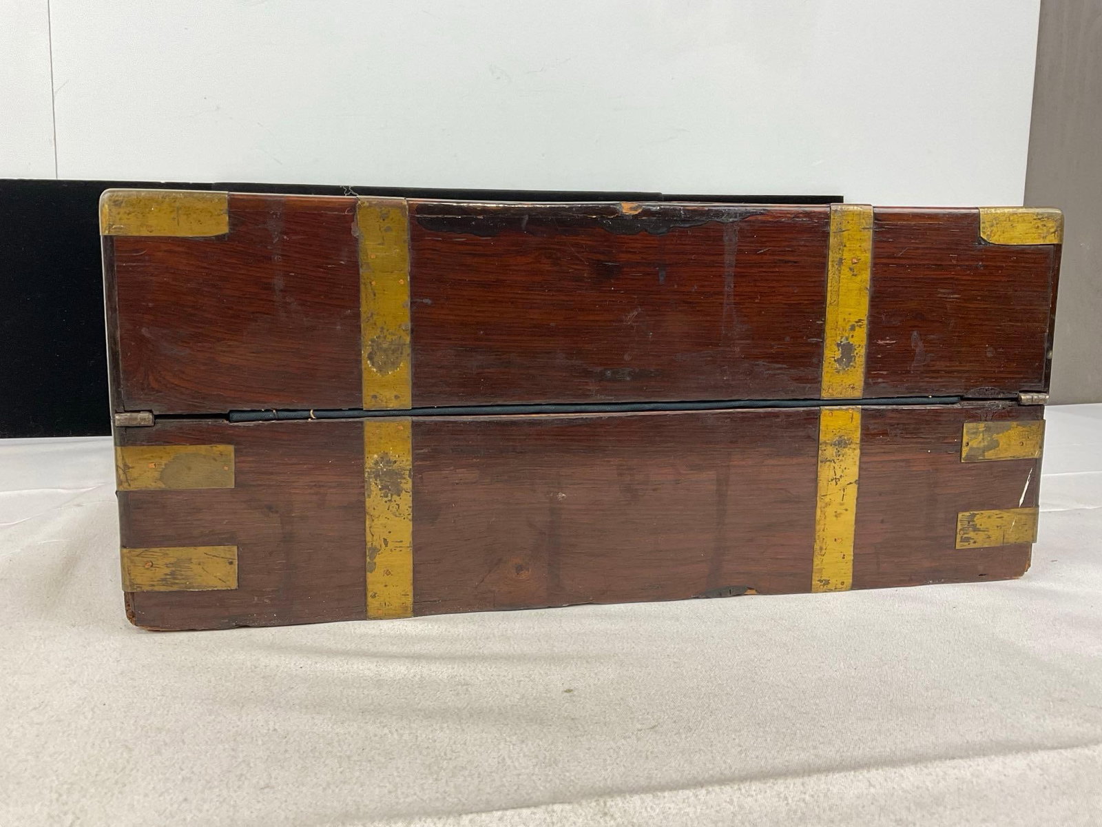 Antique mid 19th Century Wooden Tabletop Desk w/spectacles, Brass inlay, some normal wear & tear - 17