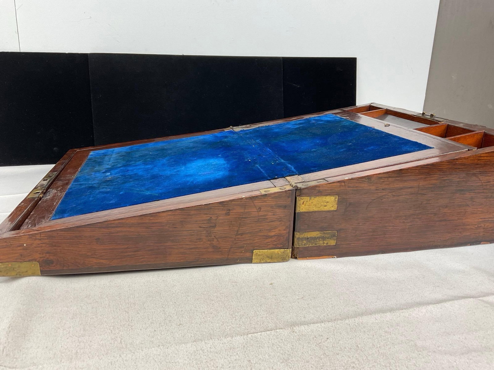 Antique mid 19th Century Wooden Tabletop Desk w/spectacles, Brass inlay, some normal wear & tear - 9