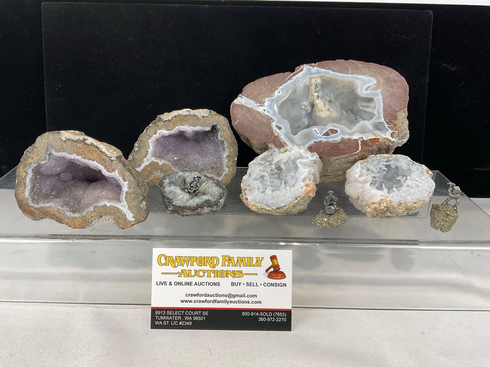 Set of Lovely Geodes, w/ Pewter Figures of Miners on Pyrite Clusters, 6h x 7w x 10d inches: Appears to be in good shape. The piece measures approx 6h x 7w x 10d inches. See pics. E-5660 