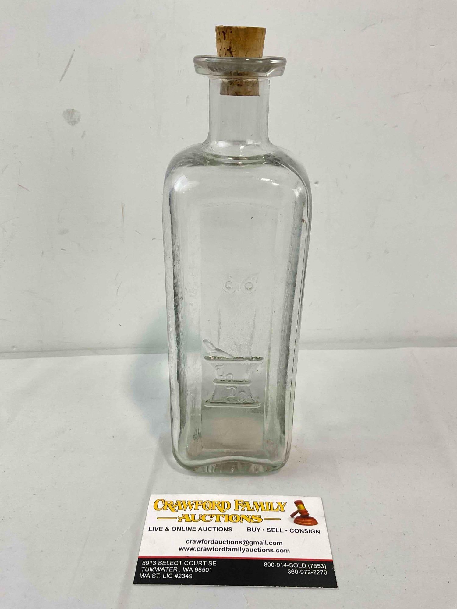 Antique The Owl Drug Co. Pharmaceuticals Clear Glass Medicine Bottle w/ Cork. Very Good Cond. (1 of 5)