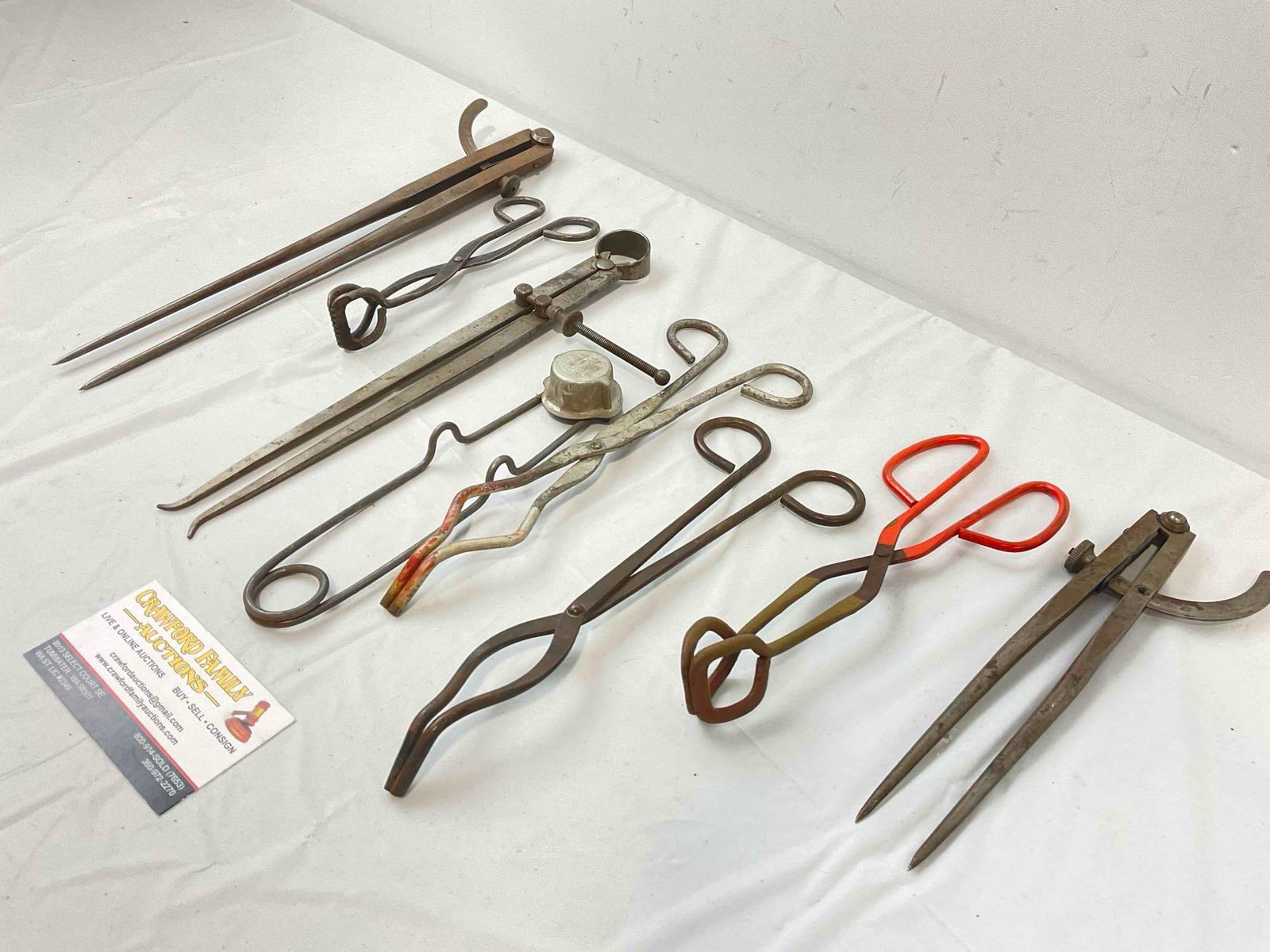 8 pcs Vintage Hand Tools, incl. Tongs, Machinist Wing Divider Compasses & More! See pics. - 2